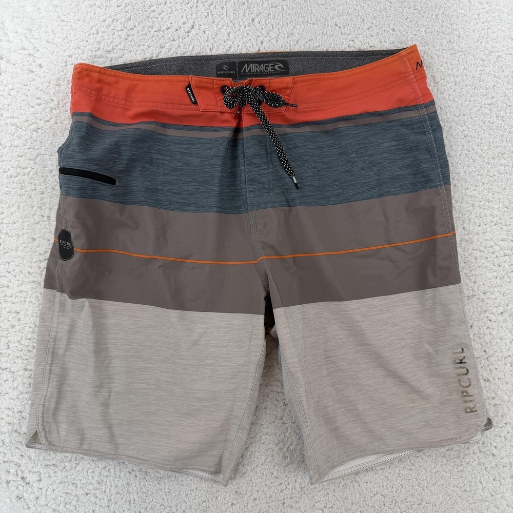 Rip Curl Mirage Board Shorts Mens 38 Multicolor Stripe Surf Swim Trunks Stretch